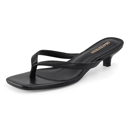 Women’s Flip-Flops Kitten Heels Thong Sandals For Women Square Toe Slip On Fashion Summer Dress Sandals