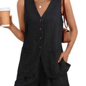 Summer Sets for Women Two Piece Vacation Outfits Short Set Button Down Business Casual Dressy 2 Piece Clothes 2025