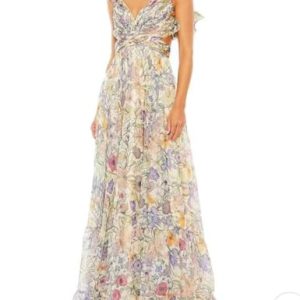 Women's Summer Floral Print Straps Sleeveless V Neck Criss Cross Backless Chiffon Beach Boho Party Long Maxi Dress