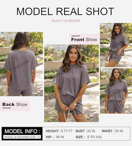 Two 2 Piece Sets for Women Short Sleeve Shirts High Waisted Shorts with Pockets Pajamas Lounge Matching Set